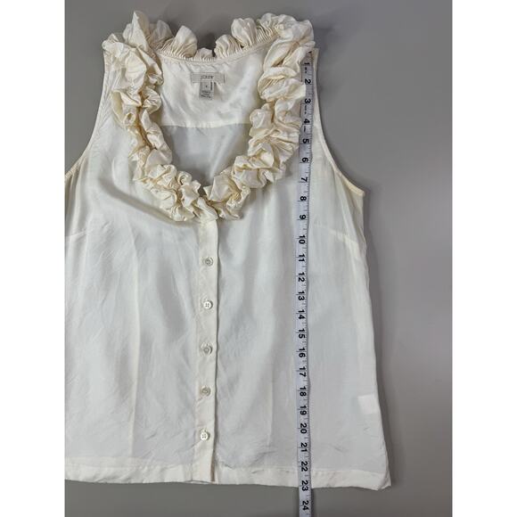 J.Crew 100% Silk Annalise Ruffle Top 4 Ivory Quiet Luxury Preppy Old Money - Picture 7 of 12